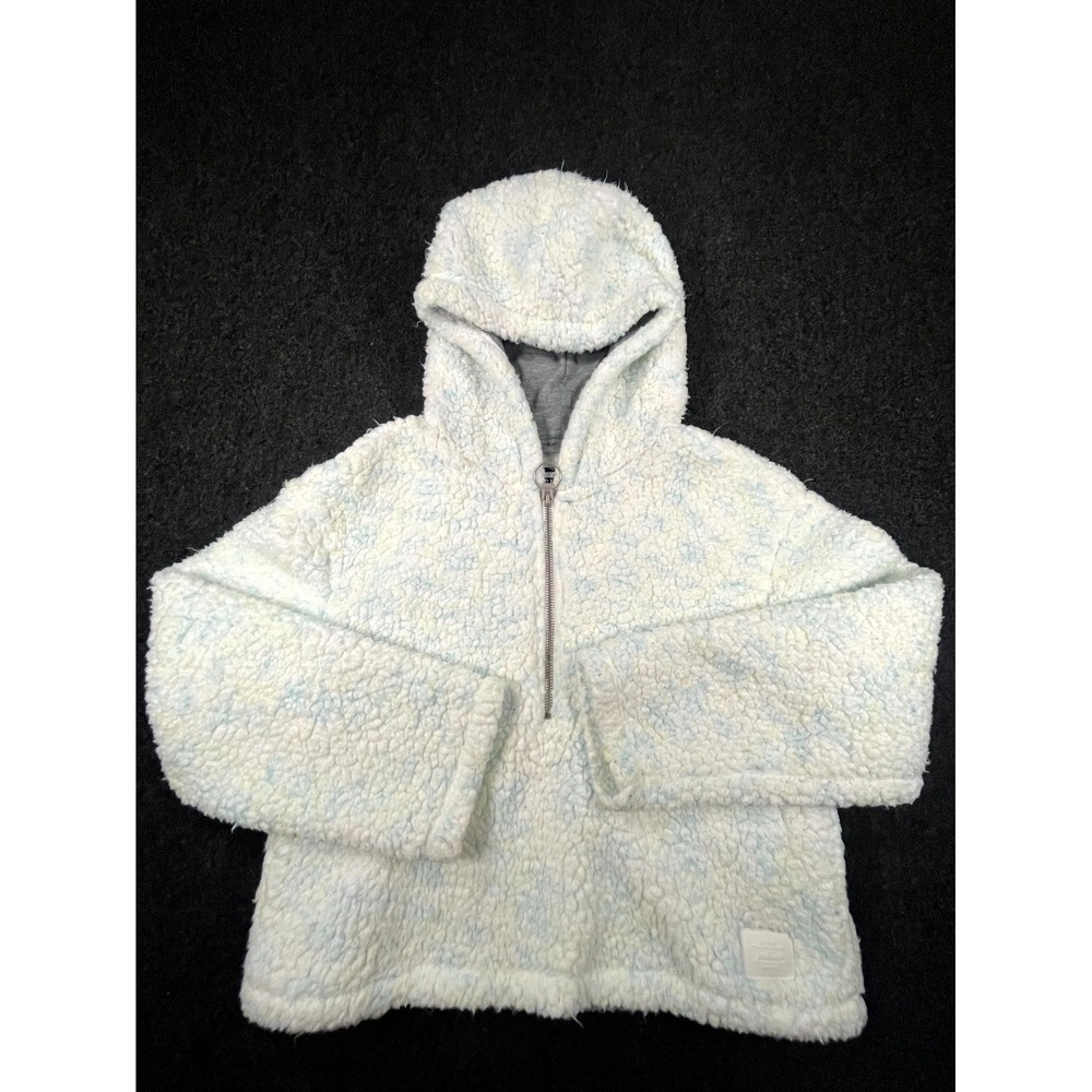 Justice Hoodie Girls 12 White Blue Half Zip Sherpa Fleece Long Sleeve Pullover